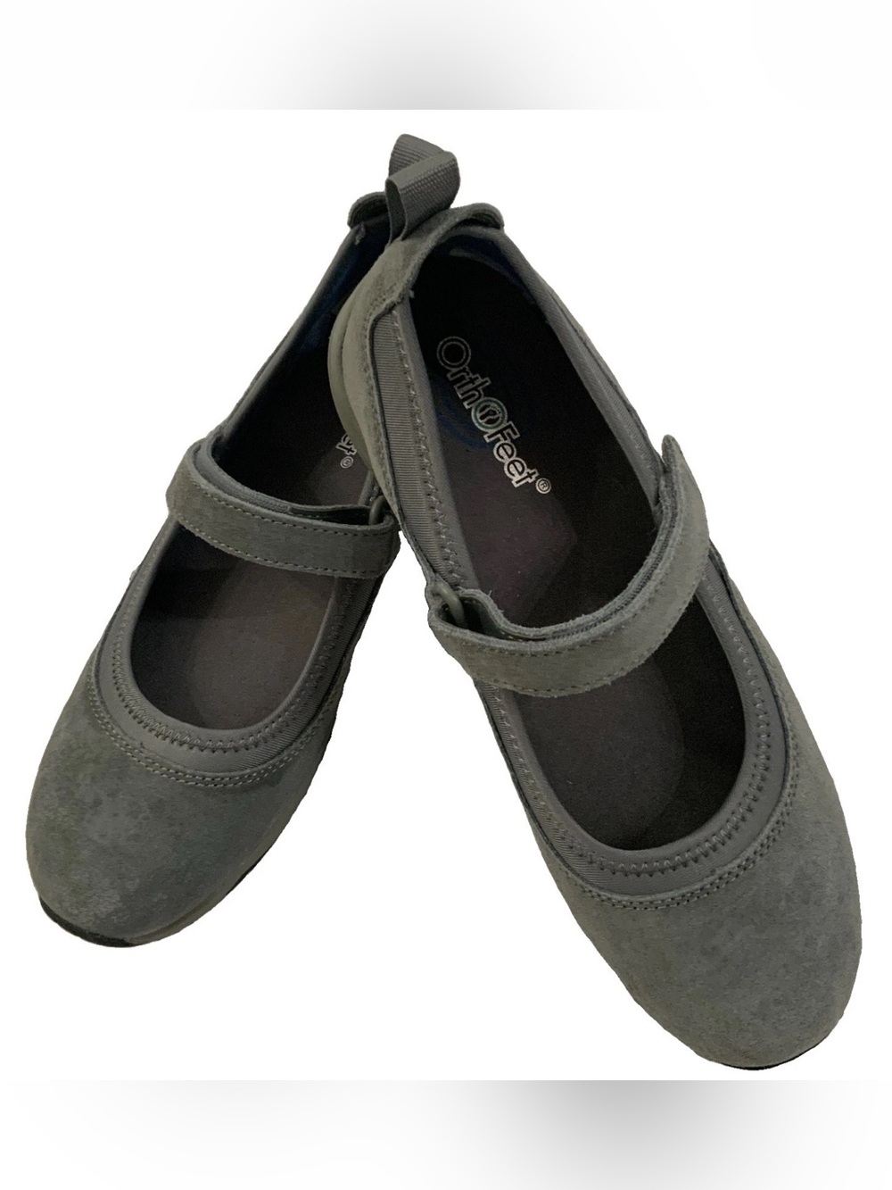 Lands’ End Orthofeet Mary Jane Shoes Womens 7D Wide Gray Suede Comfort Hook Loop